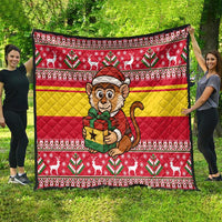 Ghana Christmas Quilt with Monkey Holding Gift Ghana Map and Festive - Wonder Print Shop