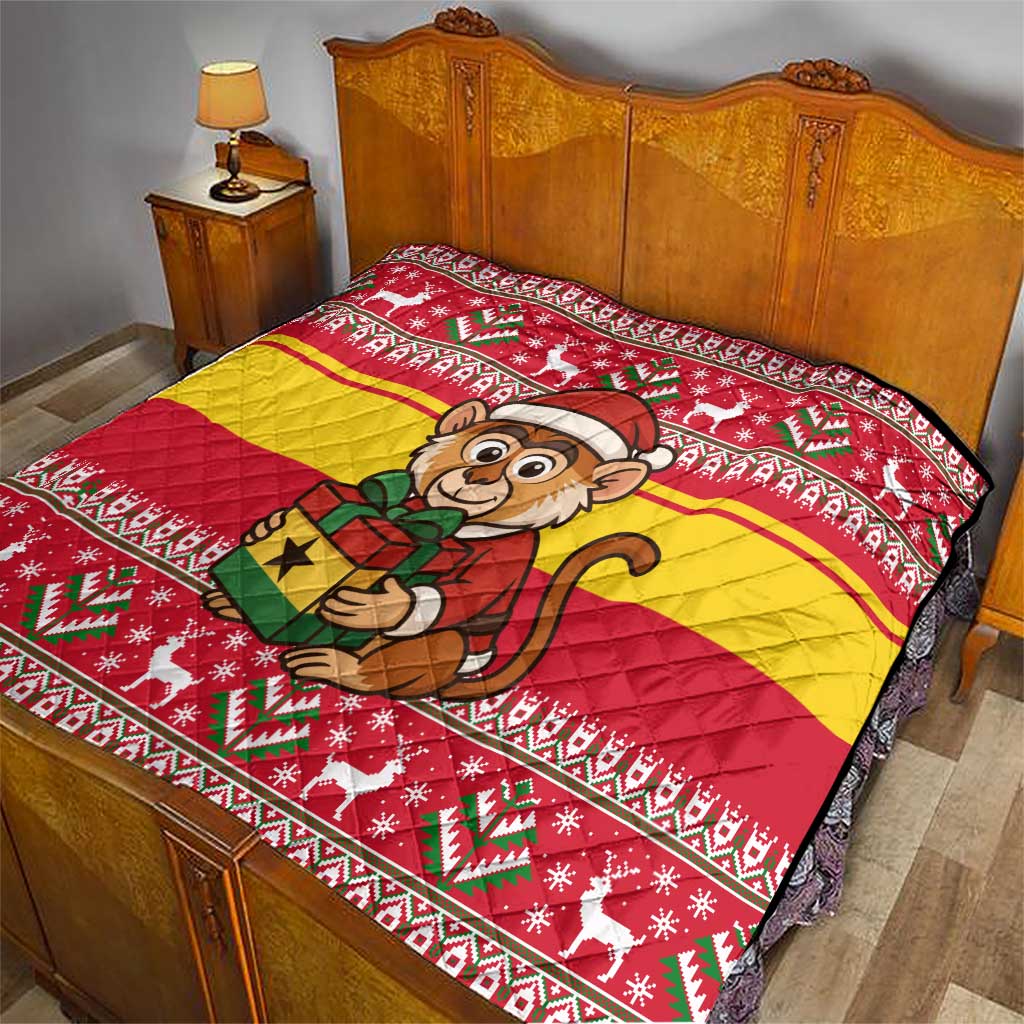 Ghana Christmas Quilt with Monkey Holding Gift Ghana Map and Festive - Wonder Print Shop