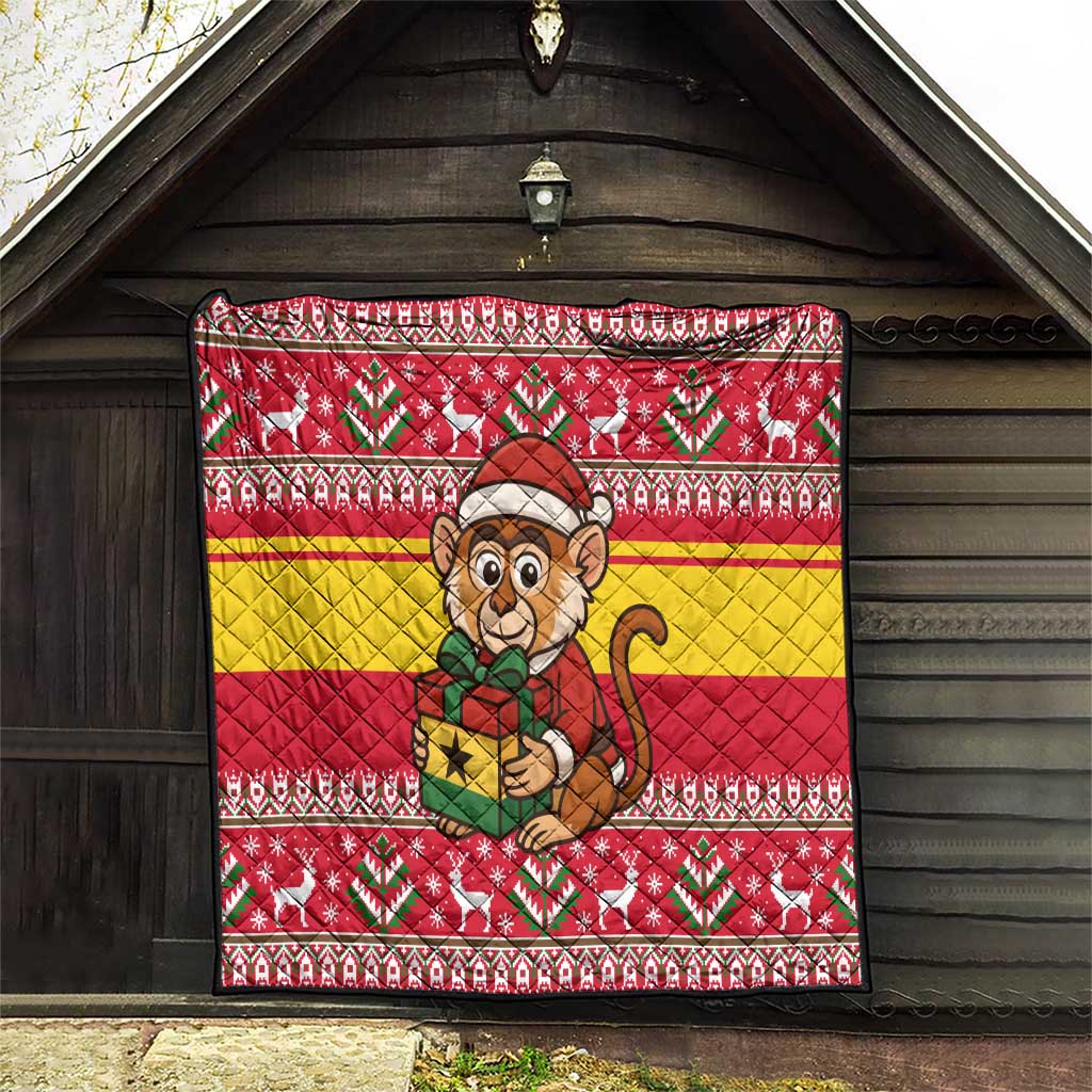 Ghana Christmas Quilt with Monkey Holding Gift Ghana Map and Festive - Wonder Print Shop