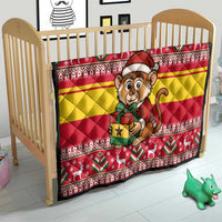 Ghana Christmas Quilt with Monkey Holding Gift Ghana Map and Festive - Wonder Print Shop