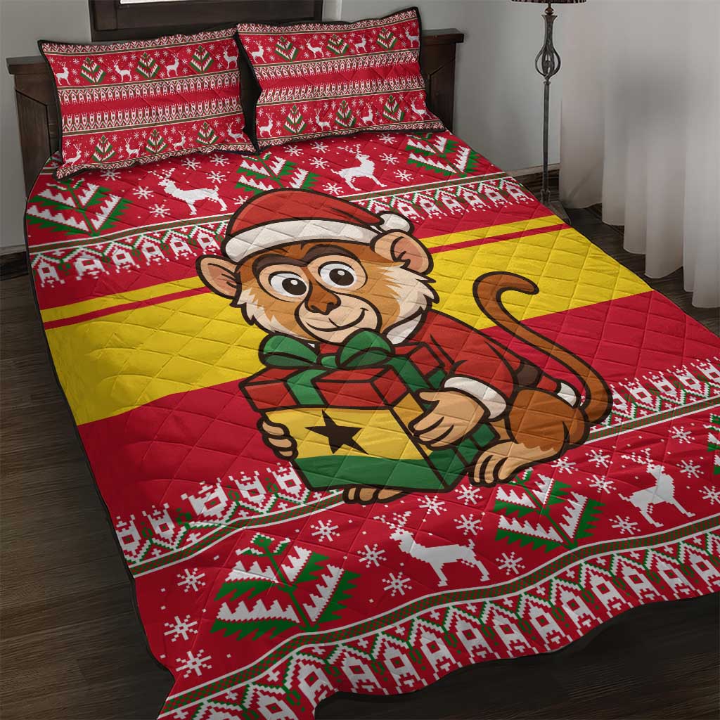 Ghana Christmas Quilt Bed Set with Monkey Holding Gift Ghana Map and Festive - Wonder Print Shop