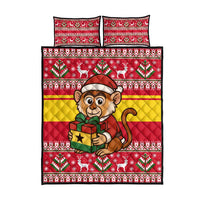 Ghana Christmas Quilt Bed Set with Monkey Holding Gift Ghana Map and Festive - Wonder Print Shop