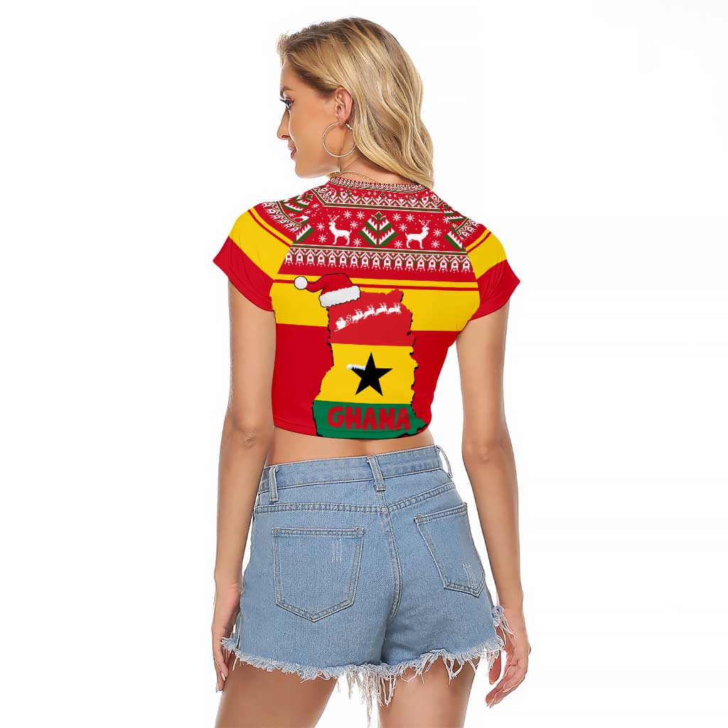 Ghana Christmas Raglan Cropped T Shirt with Monkey Holding Gift Ghana Map and Festive - Wonder Print Shop