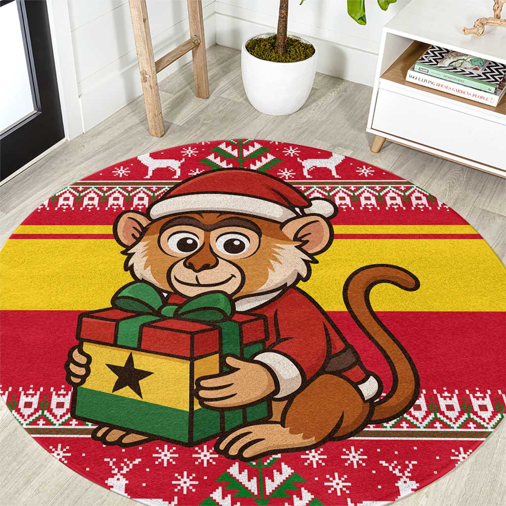 Ghana Christmas Round Carpet with Monkey Holding Gift Ghana Map and Festive - Wonder Print Shop