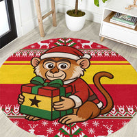 Ghana Christmas Round Carpet with Monkey Holding Gift Ghana Map and Festive - Wonder Print Shop