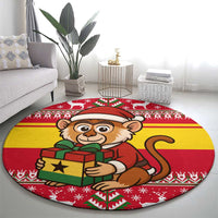 Ghana Christmas Round Carpet with Monkey Holding Gift Ghana Map and Festive - Wonder Print Shop