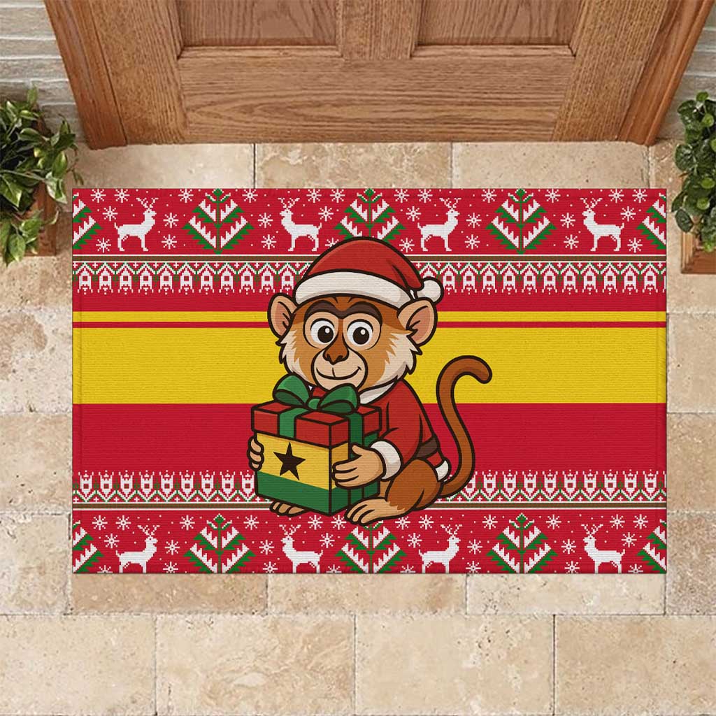 Ghana Christmas Rubber Doormat with Monkey Holding Gift Ghana Map and Festive - Wonder Print Shop