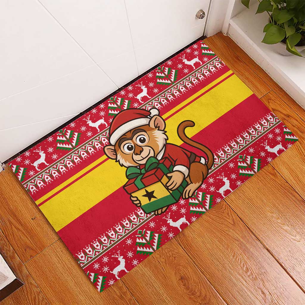 Ghana Christmas Rubber Doormat with Monkey Holding Gift Ghana Map and Festive - Wonder Print Shop