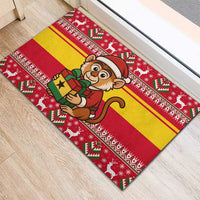 Ghana Christmas Rubber Doormat with Monkey Holding Gift Ghana Map and Festive - Wonder Print Shop