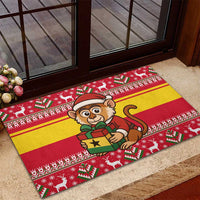Ghana Christmas Rubber Doormat with Monkey Holding Gift Ghana Map and Festive - Wonder Print Shop