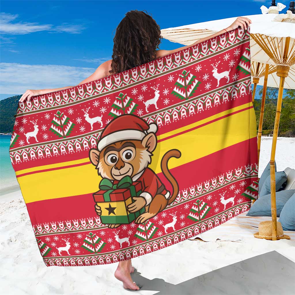 Ghana Christmas Sarong with Monkey Holding Gift Ghana Map and Festive - Wonder Print Shop