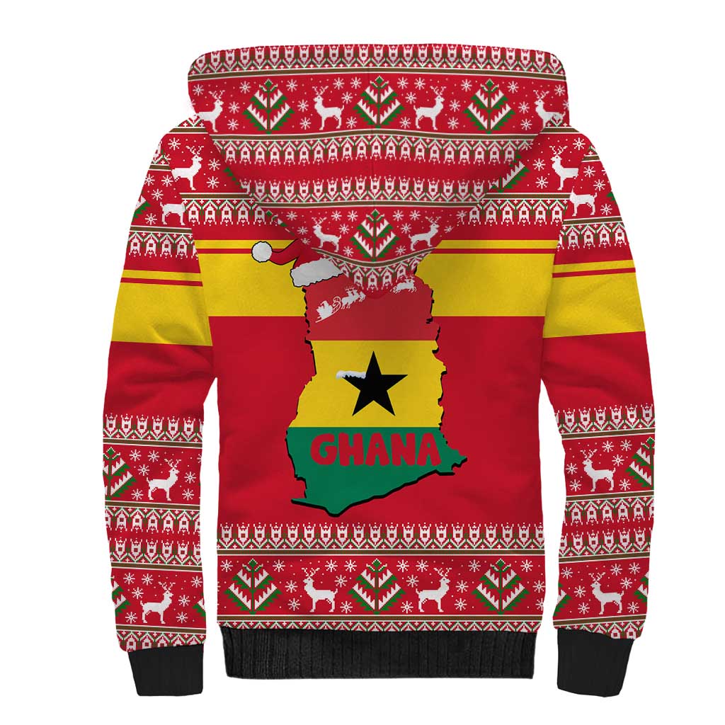 Ghana Christmas Sherpa Hoodie with Monkey Holding Gift Ghana Map and Festive - Wonder Print Shop