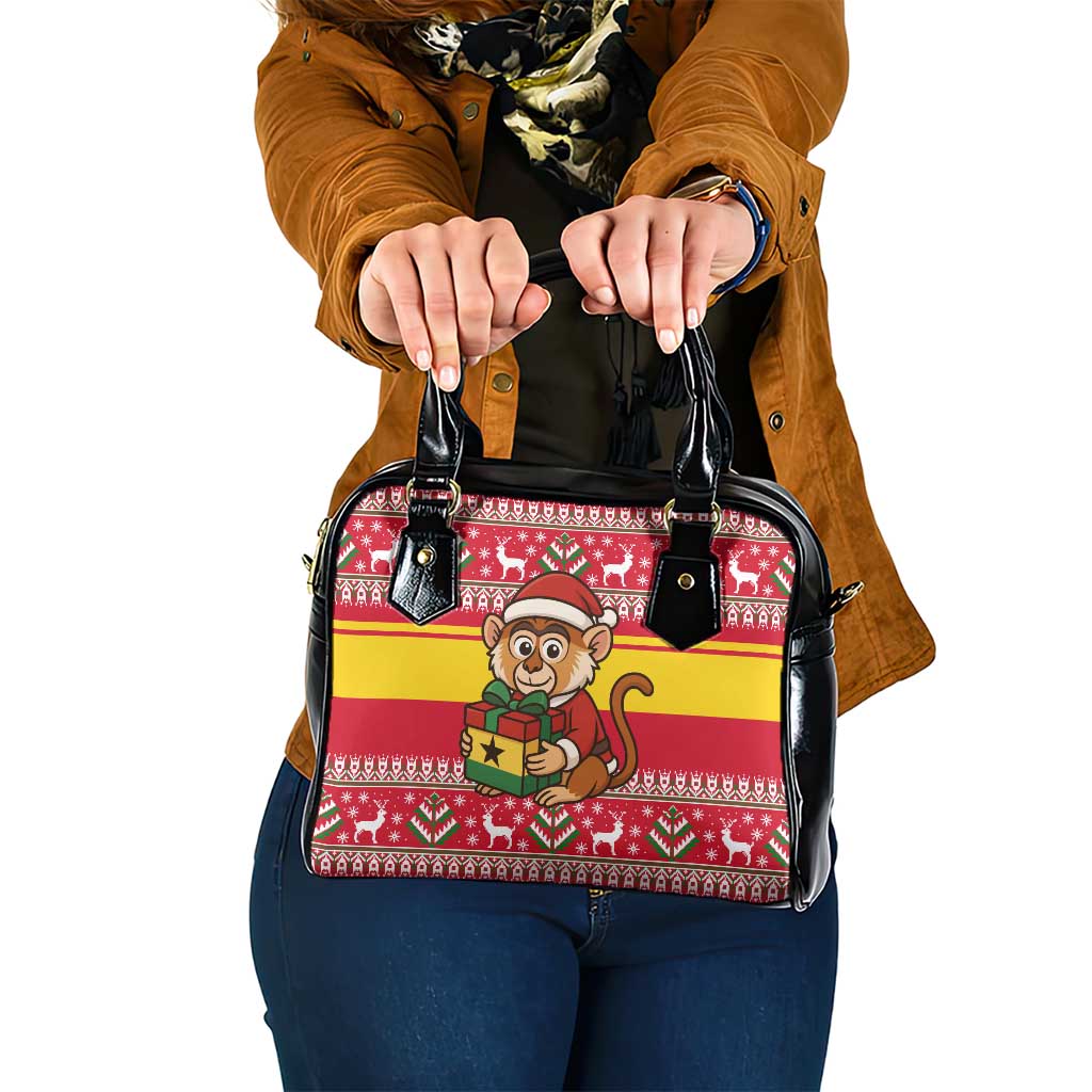 Ghana Christmas Shoulder Handbag with Monkey Holding Gift Ghana Map and Festive - Wonder Print Shop