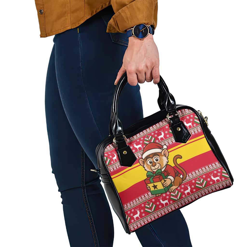 Ghana Christmas Shoulder Handbag with Monkey Holding Gift Ghana Map and Festive - Wonder Print Shop