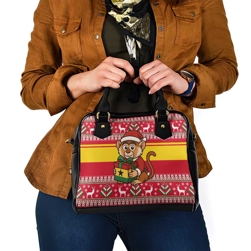 Ghana Christmas Shoulder Handbag with Monkey Holding Gift Ghana Map and Festive - Wonder Print Shop