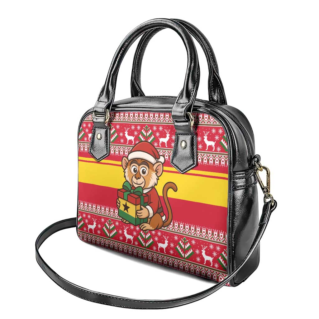 Ghana Christmas Shoulder Handbag with Monkey Holding Gift Ghana Map and Festive - Wonder Print Shop