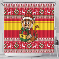 Ghana Christmas Shower Curtain with Monkey Holding Gift Ghana Map and Festive - Wonder Print Shop