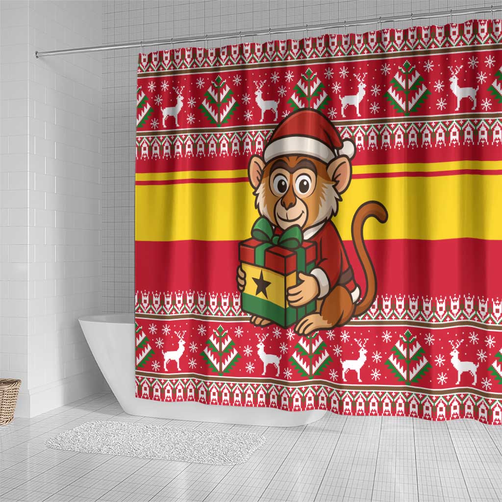 Ghana Christmas Shower Curtain with Monkey Holding Gift Ghana Map and Festive - Wonder Print Shop