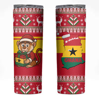 Ghana Christmas Skinny Tumbler with Monkey Holding Gift Ghana Map and Festive - Wonder Print Shop