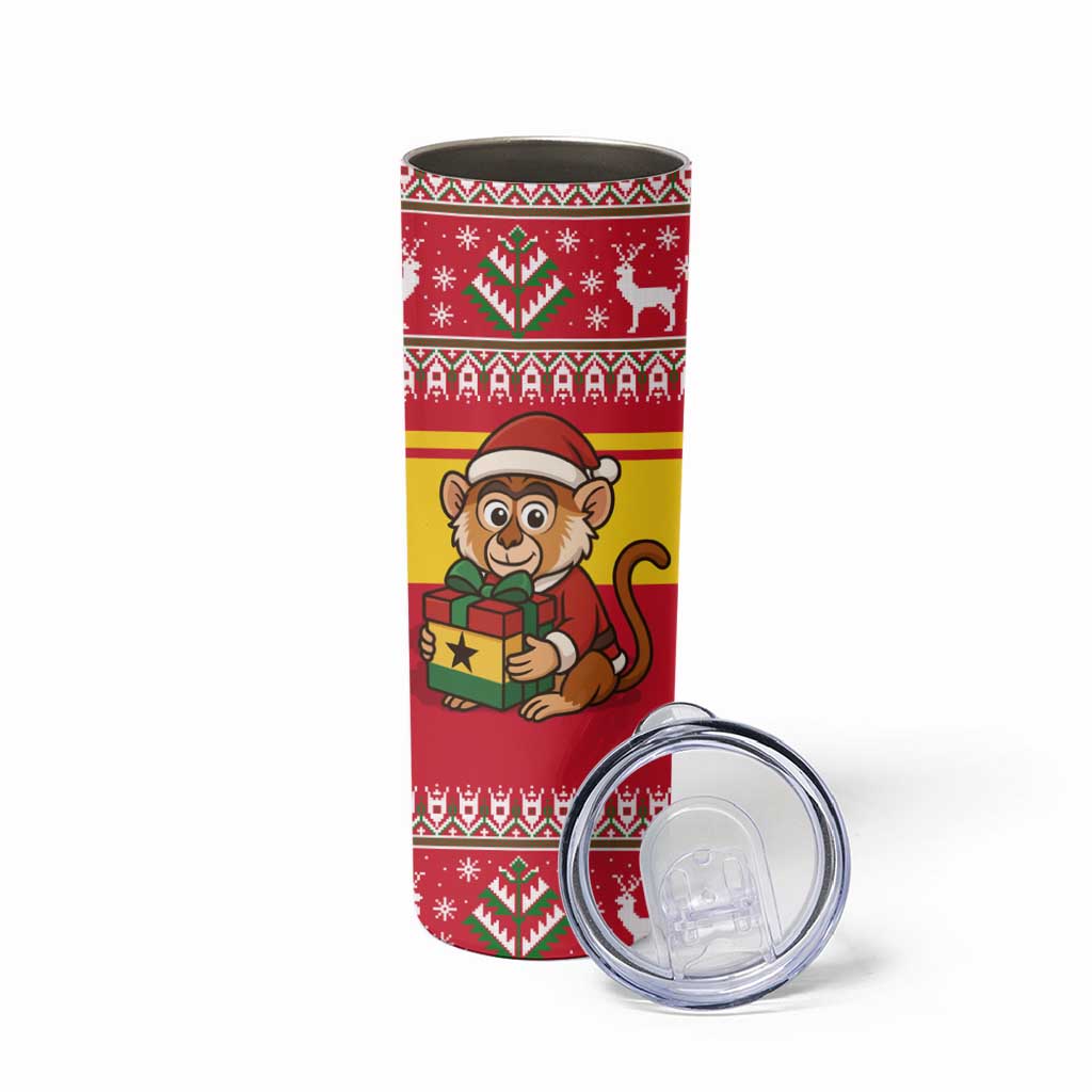 Ghana Christmas Skinny Tumbler with Monkey Holding Gift Ghana Map and Festive - Wonder Print Shop
