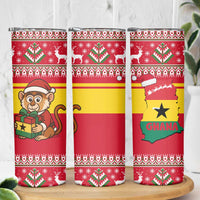 Ghana Christmas Skinny Tumbler with Monkey Holding Gift Ghana Map and Festive - Wonder Print Shop