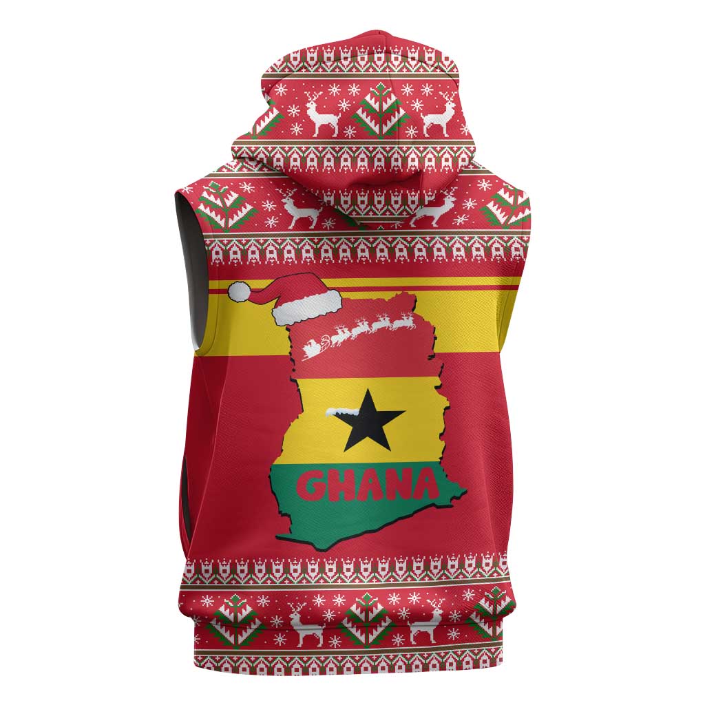 Ghana Christmas Sleeveless Hoodie with Monkey Holding Gift Ghana Map and Festive - Wonder Print Shop