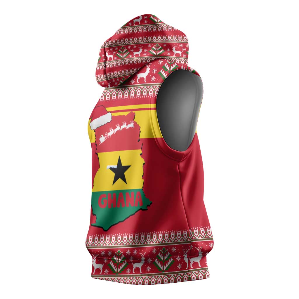 Ghana Christmas Sleeveless Hoodie with Monkey Holding Gift Ghana Map and Festive - Wonder Print Shop