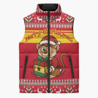 Ghana Christmas Sleeveless Puffer Jacket with Monkey Holding Gift Ghana Map and Festive - Wonder Print Shop