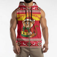 Ghana Christmas Sleeveless Zip Hoodie with Monkey Holding Gift Ghana Map and Festive - Wonder Print Shop