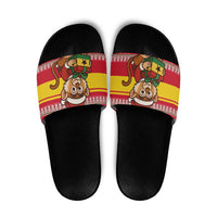 Ghana Christmas Slide Sandals with Monkey Holding Gift Ghana Map and Festive - Wonder Print Shop