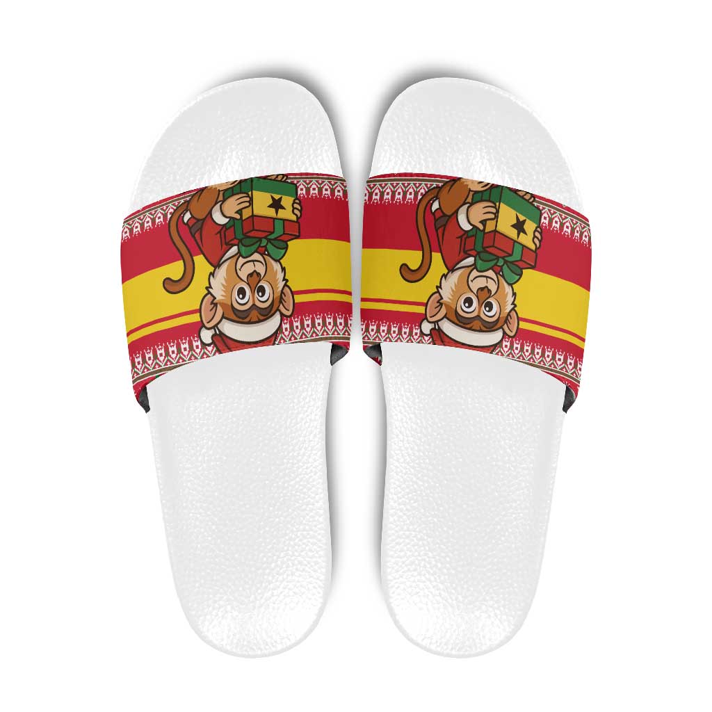 Ghana Christmas Slide Sandals with Monkey Holding Gift Ghana Map and Festive - Wonder Print Shop