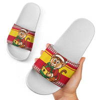 Ghana Christmas Slide Sandals with Monkey Holding Gift Ghana Map and Festive - Wonder Print Shop