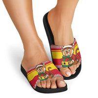 Ghana Christmas Slide Sandals with Monkey Holding Gift Ghana Map and Festive - Wonder Print Shop