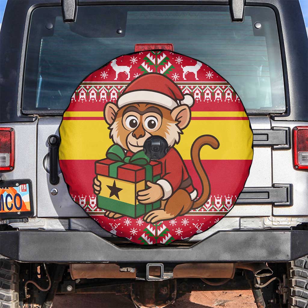Ghana Christmas Spare Tire Cover with Monkey Holding Gift Ghana Map and Festive - Wonder Print Shop