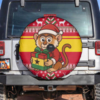 Ghana Christmas Spare Tire Cover with Monkey Holding Gift Ghana Map and Festive - Wonder Print Shop