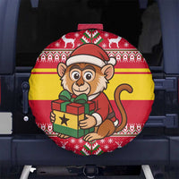 Ghana Christmas Spare Tire Cover with Monkey Holding Gift Ghana Map and Festive - Wonder Print Shop
