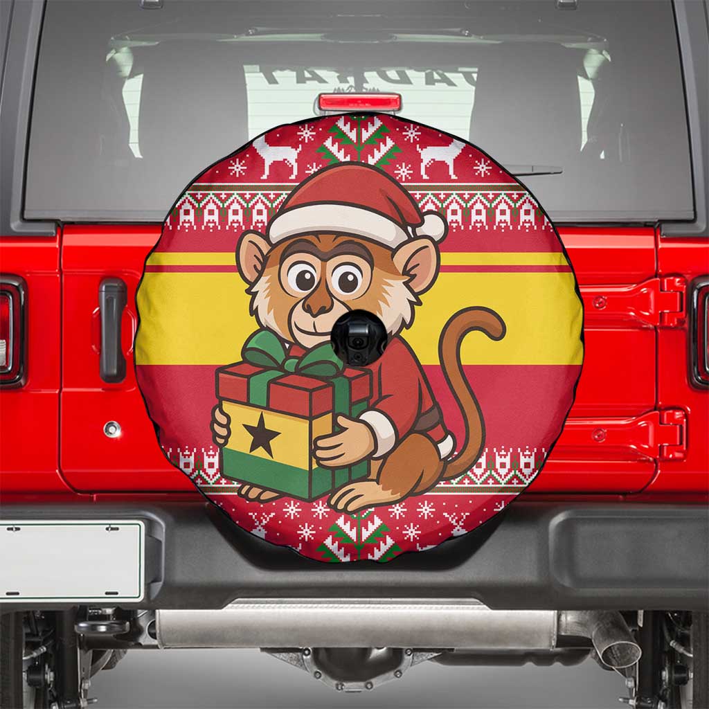 Ghana Christmas Spare Tire Cover with Monkey Holding Gift Ghana Map and Festive - Wonder Print Shop