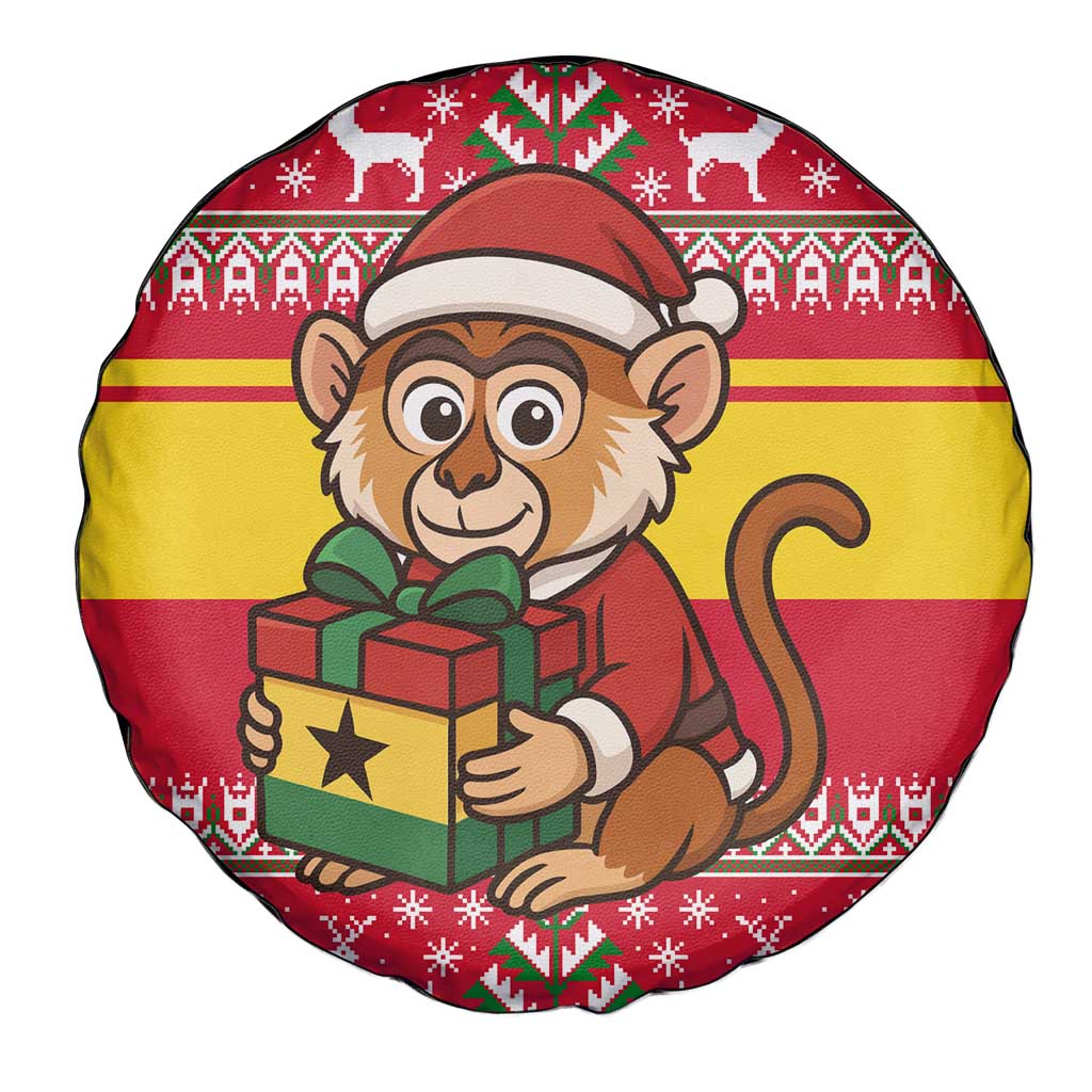 Ghana Christmas Spare Tire Cover with Monkey Holding Gift Ghana Map and Festive - Wonder Print Shop