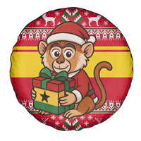 Ghana Christmas Spare Tire Cover with Monkey Holding Gift Ghana Map and Festive - Wonder Print Shop