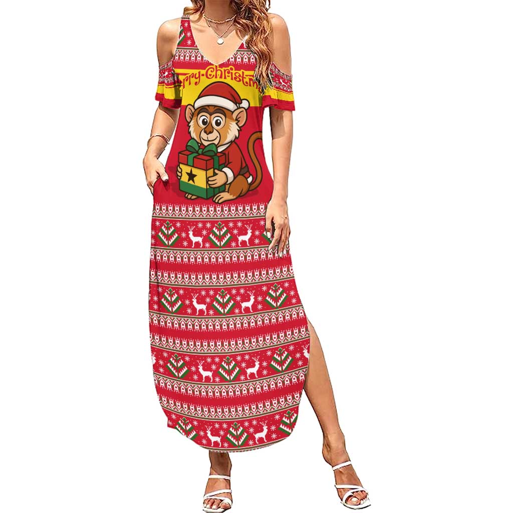 Ghana Christmas Summer Maxi Dress with Monkey Holding Gift Ghana Map and Festive - Wonder Print Shop