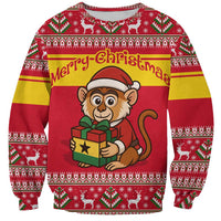 Ghana Christmas Sweatshirt with Monkey Holding Gift Ghana Map and Festive - Wonder Print Shop