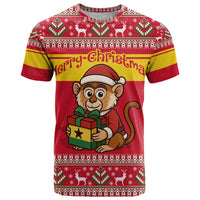 Ghana Christmas T Shirt with Monkey Holding Gift Ghana Map and Festive - Wonder Print Shop