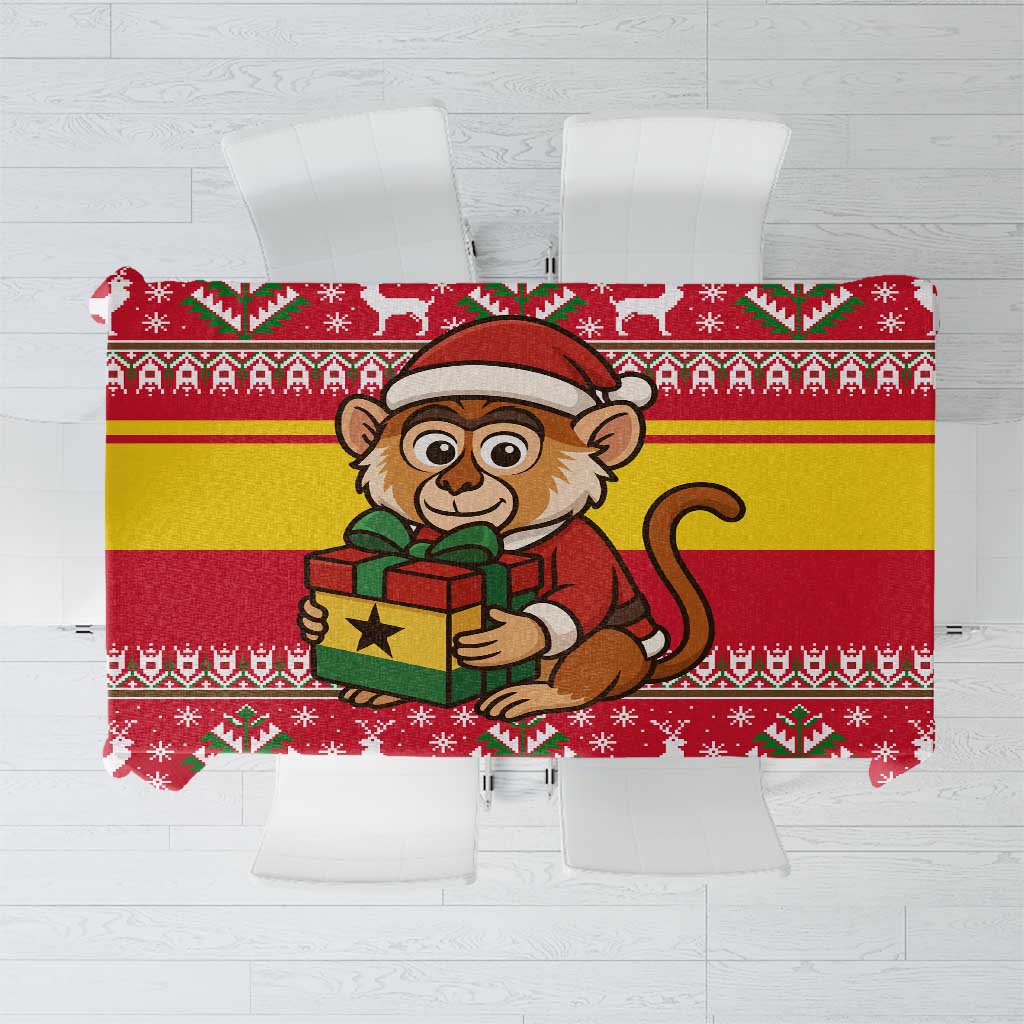 Ghana Christmas Tablecloth with Monkey Holding Gift Ghana Map and Festive - Wonder Print Shop