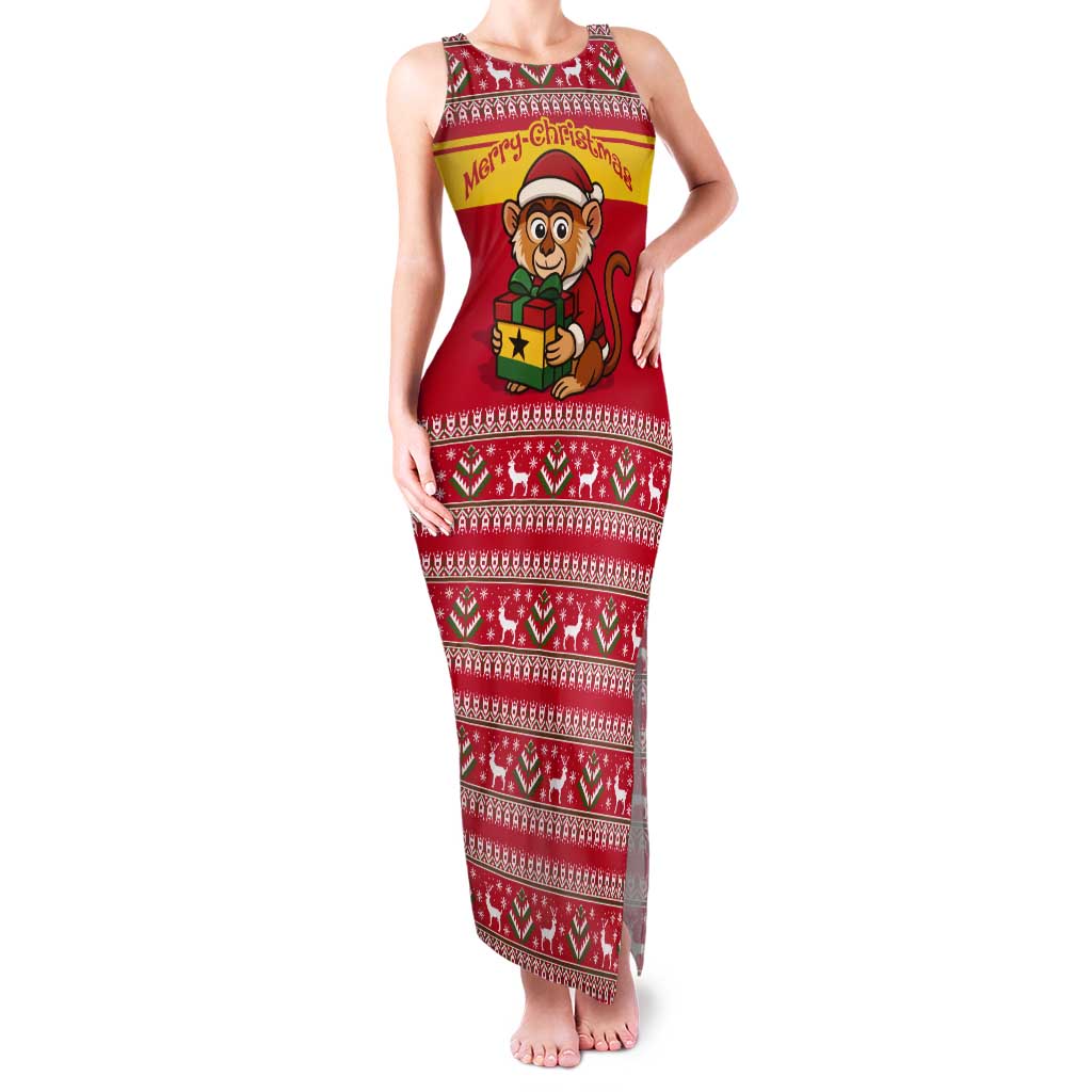 Ghana Christmas Tank Maxi Dress with Monkey Holding Gift Ghana Map and Festive - Wonder Print Shop