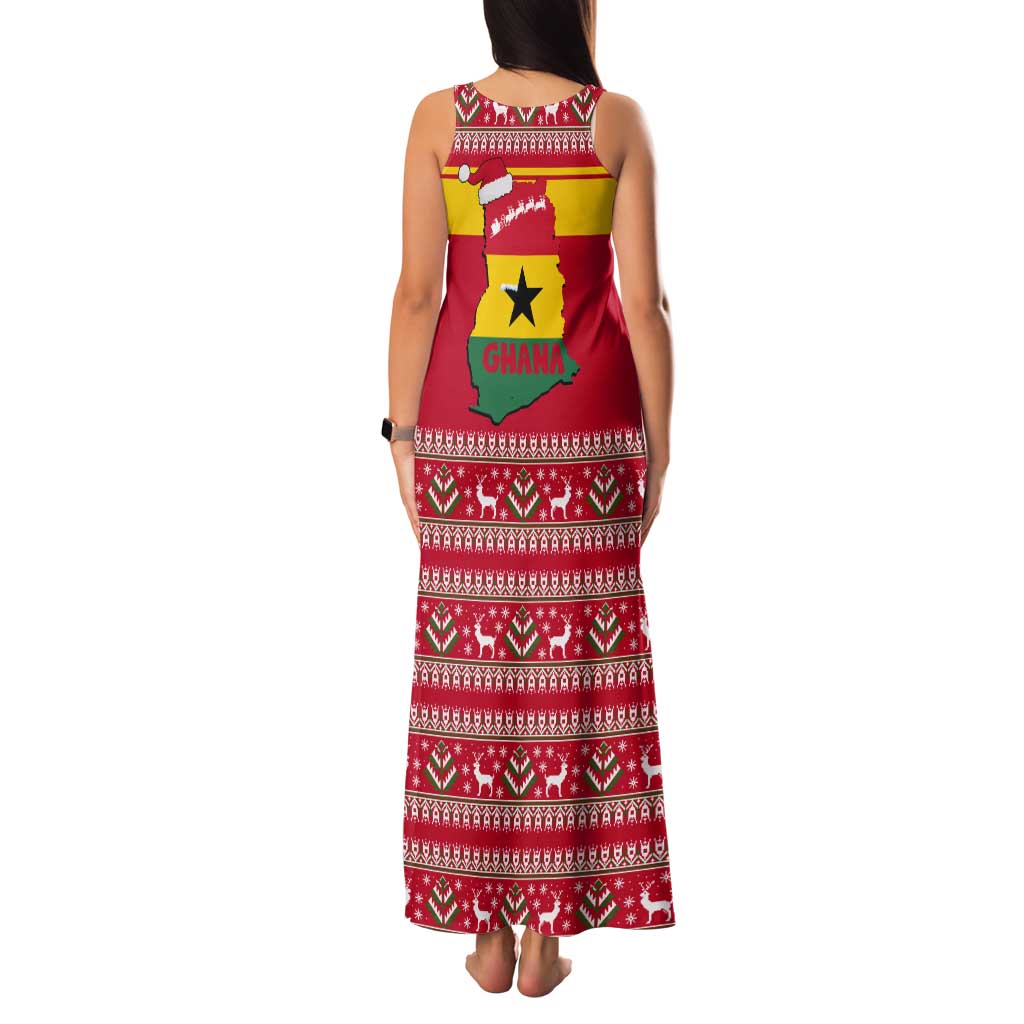 Ghana Christmas Tank Maxi Dress with Monkey Holding Gift Ghana Map and Festive - Wonder Print Shop