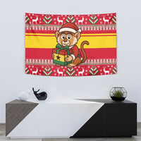 Ghana Christmas Tapestry with Monkey Holding Gift Ghana Map and Festive - Wonder Print Shop