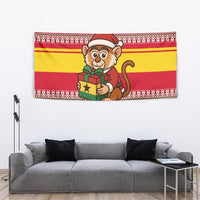 Ghana Christmas Tapestry with Monkey Holding Gift Ghana Map and Festive - Wonder Print Shop