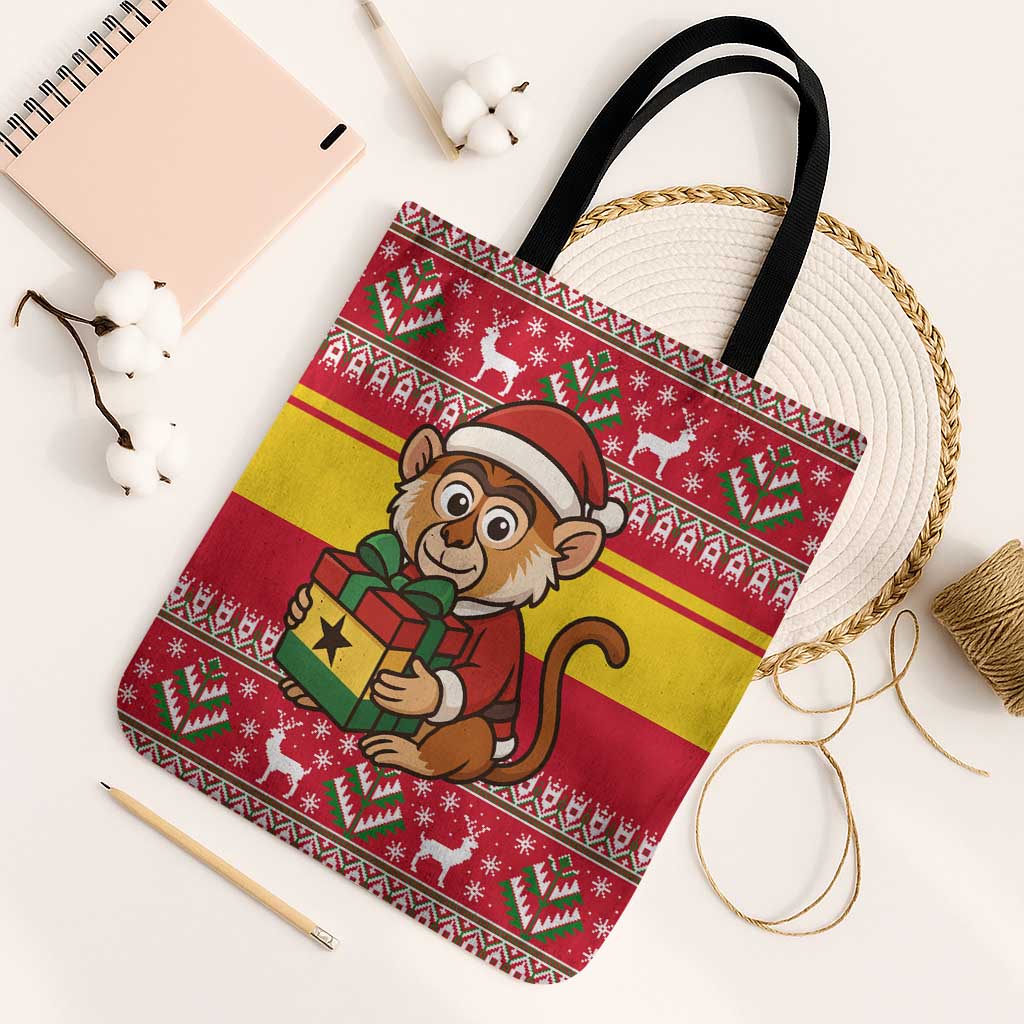Ghana Christmas Tote Bag with Monkey Holding Gift Ghana Map and Festive - Wonder Print Shop