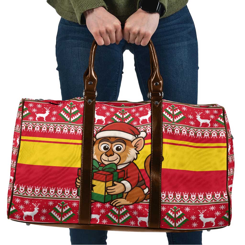 Ghana Christmas Travel Bag with Monkey Holding Gift Ghana Map and Festive - Wonder Print Shop