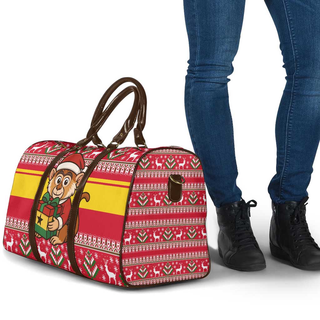 Ghana Christmas Travel Bag with Monkey Holding Gift Ghana Map and Festive - Wonder Print Shop